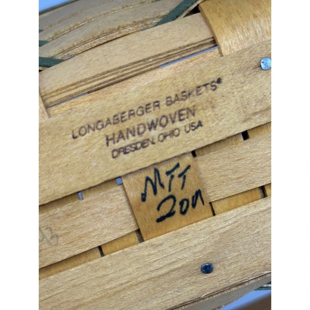 VTG Longaberger Dresden Basket 2001 Woven Wood Green Trim Small Handled Decor